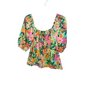 Sanctuary Floral Puff Sleeve Top M Multicolor Linen‎ Blend Cottagecore Boho